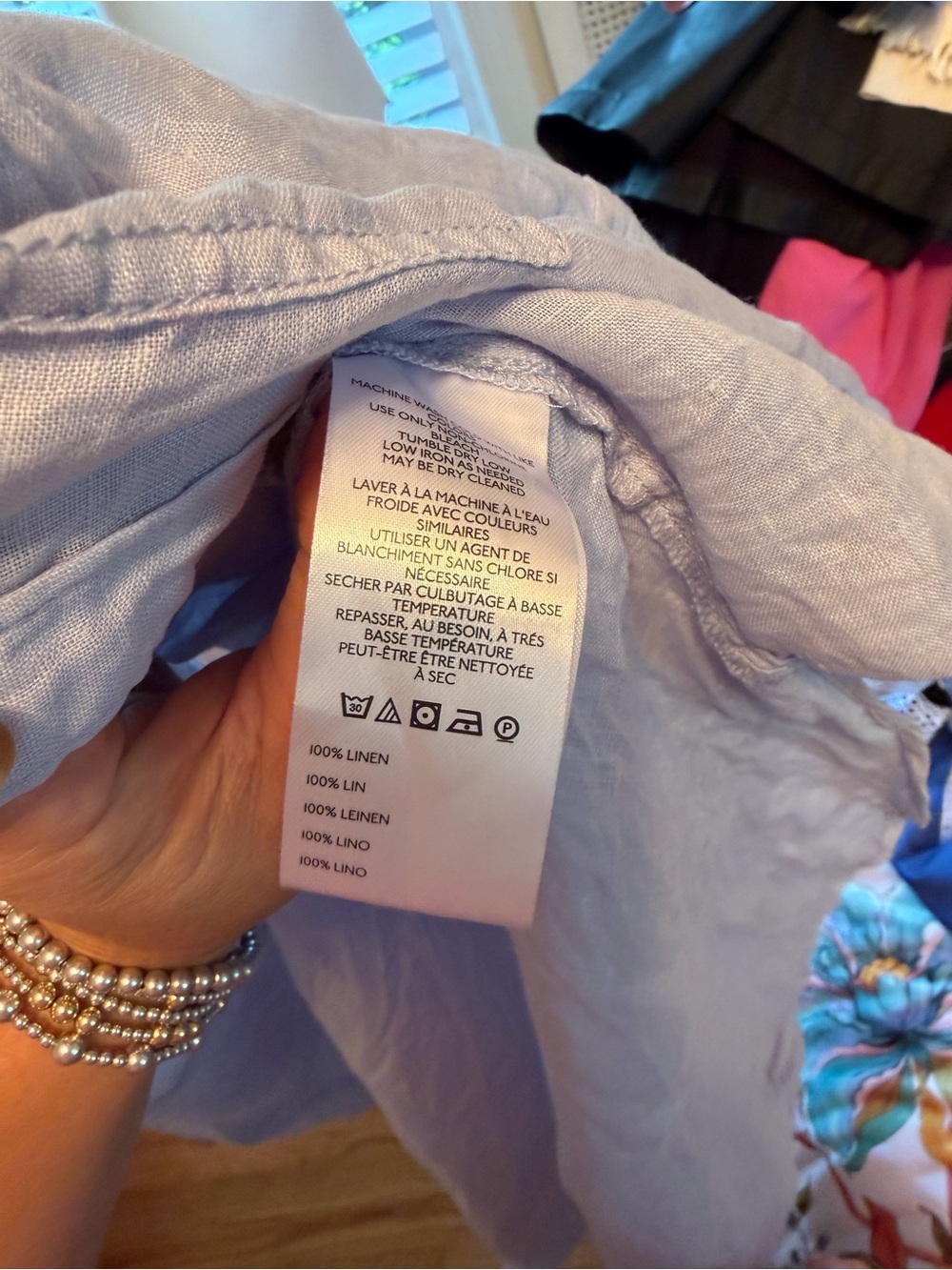 Pilcro Aly 100% Linen Pale Blue Short-Sleeve Button Front Blouse - Picture 4 of 4